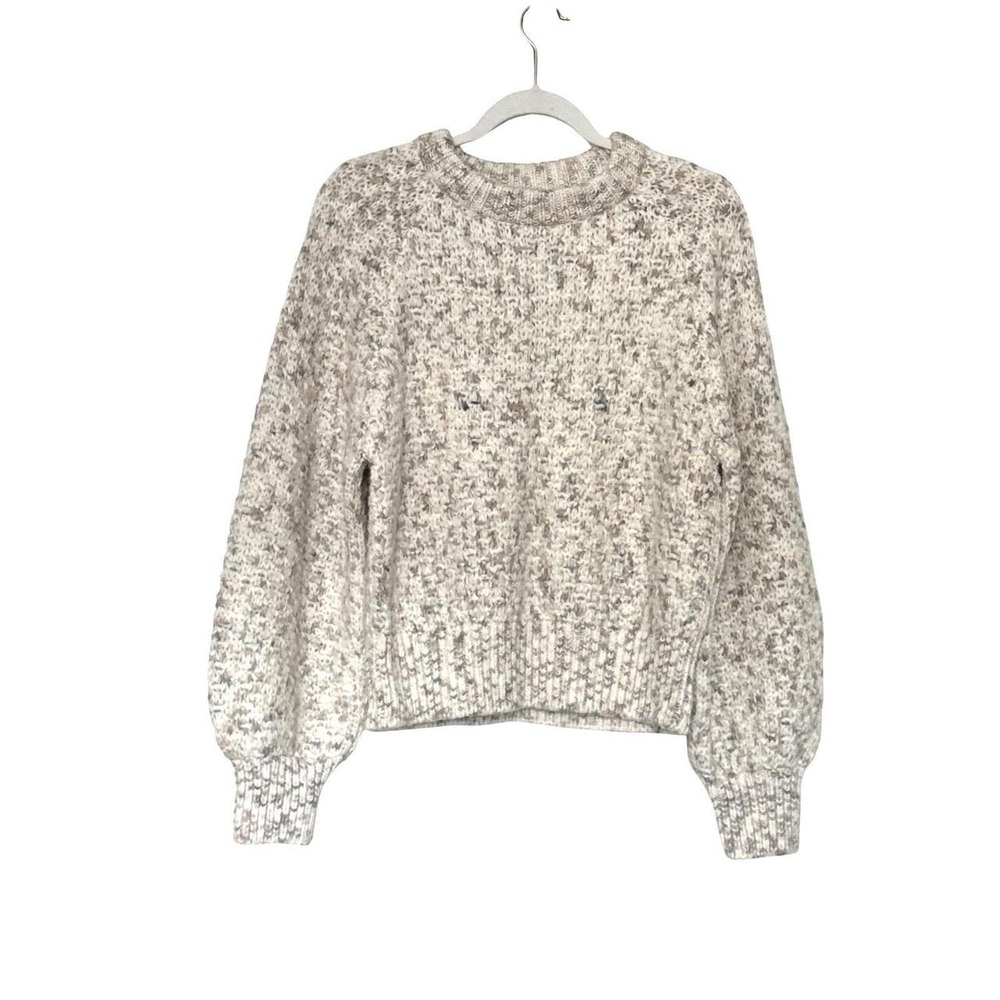 White + Warren Alpaca Textured Knit Crewneck Sweater Sz M Speckled Neutral Cozy